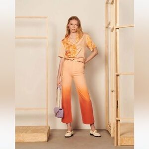 Sandro dip dyed wide leg ombré jeans orange